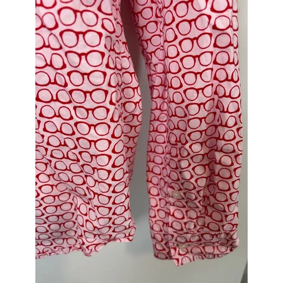 Boden The Classic Shirt Red White Eyeglasses Print Cotton Button Down US 12R - Picture 9 of 9